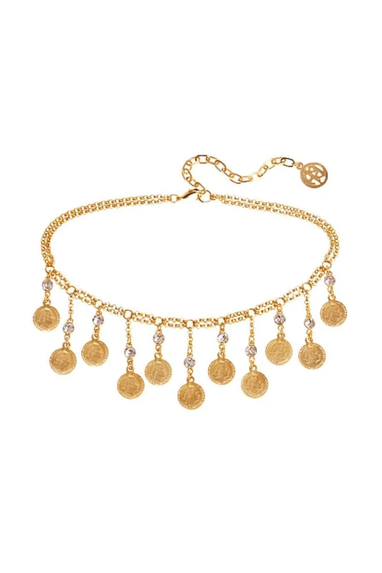 Necklaces<CULT MIA COINS AND CRYSTALS CHOKER NECKLACE Gold