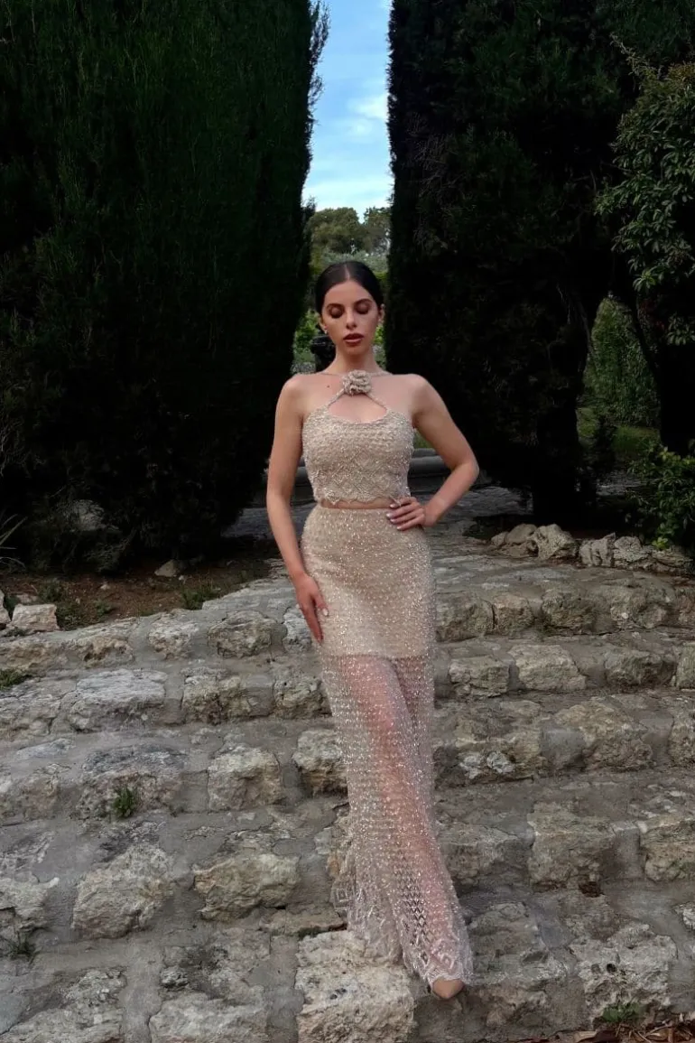 Skirts<CULT MIA EMBELLISHED LACE MAXI SKIRT Gold