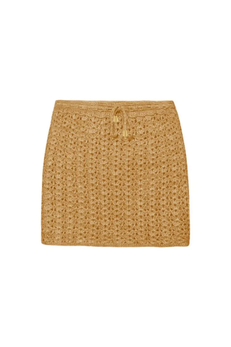 Skirts<CULT MIA HEART CROCHET SILK MINI SKIRT Gold