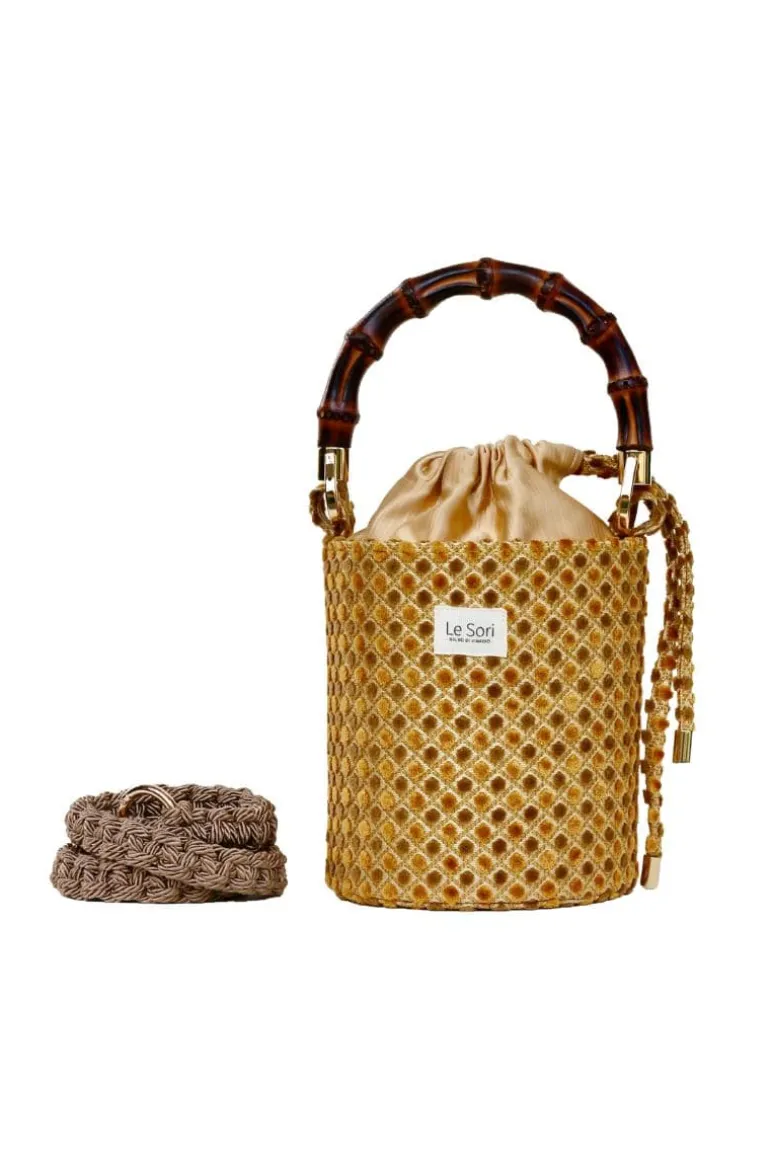Top Handle Bags<CULT MIA IRIS LEATHER AND FABRIC BUCKET BAG Gold