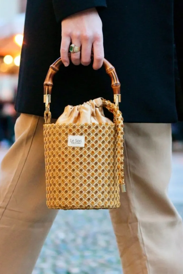 Top Handle Bags<CULT MIA IRIS LEATHER AND FABRIC BUCKET BAG Gold