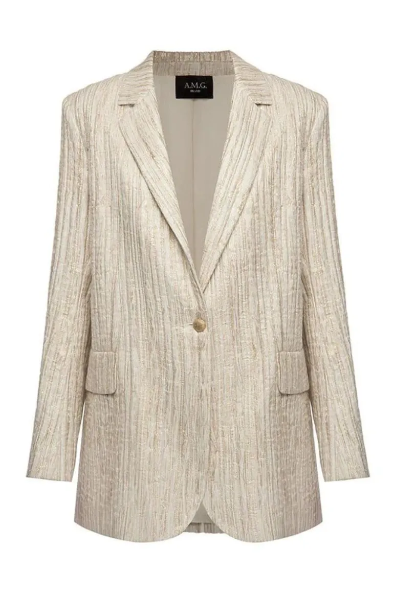 Blazers<CULT MIA GOLD LONGLINE BLAZER White/Gold