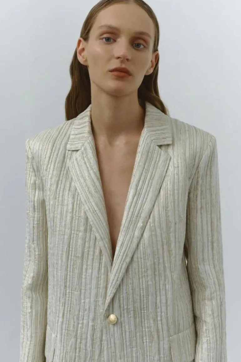 Blazers<CULT MIA GOLD LONGLINE BLAZER White/Gold