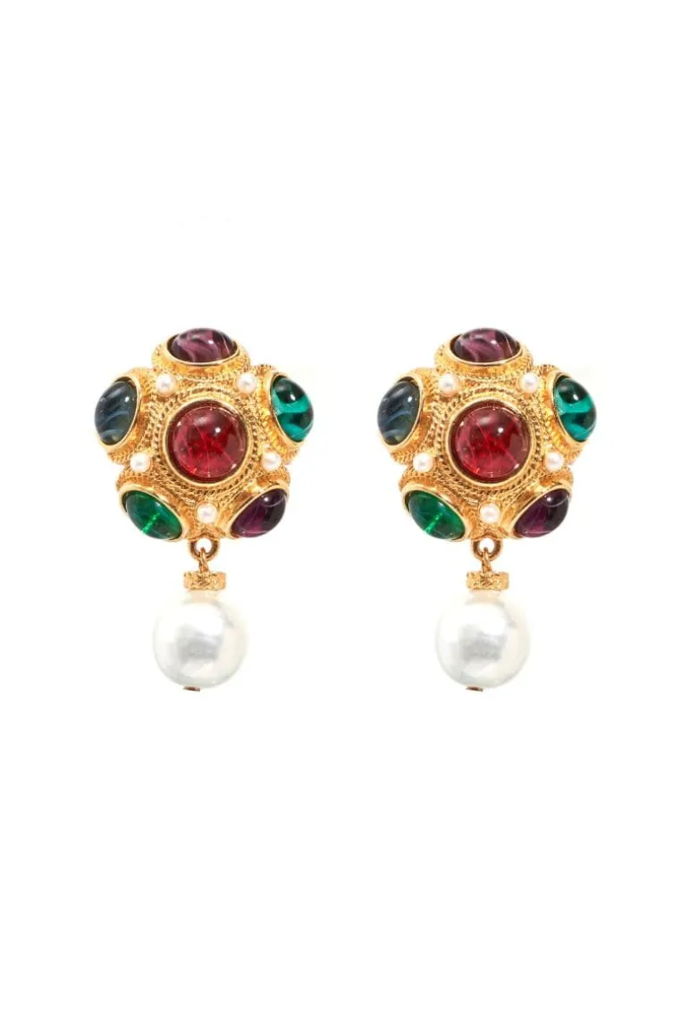 Earrings<CULT MIA MULTISTONE CLIP ON EARRINGS WITH PEARL DROPS Gold