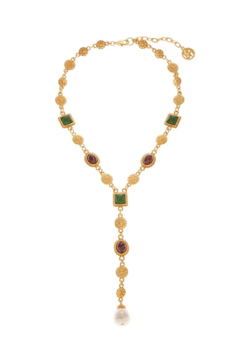 Necklaces<CULT MIA MULTISTONE NECKLACE WITH PEARL PENDANT Gold