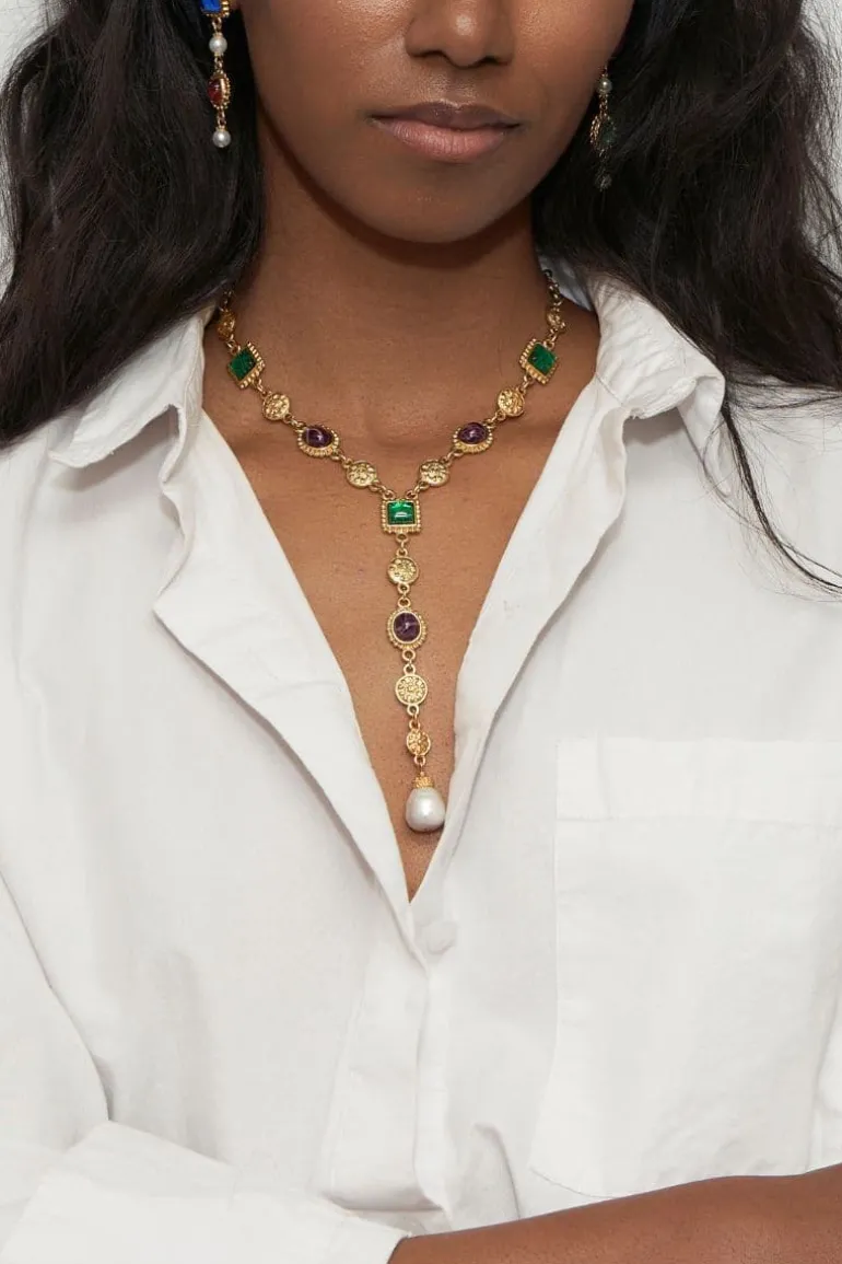 Necklaces<CULT MIA MULTISTONE NECKLACE WITH PEARL PENDANT Gold