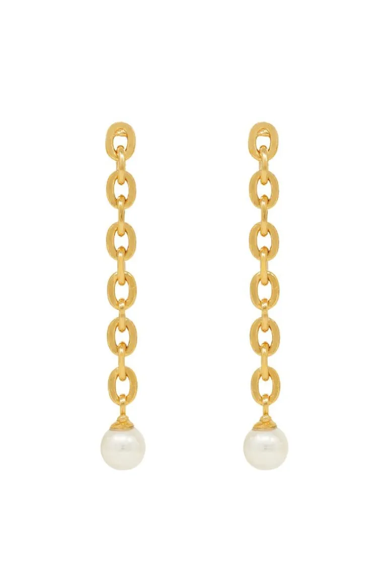 Earrings<CULT MIA PLATED CHAIN DROP EARRINGS WITH PEARLS Gold