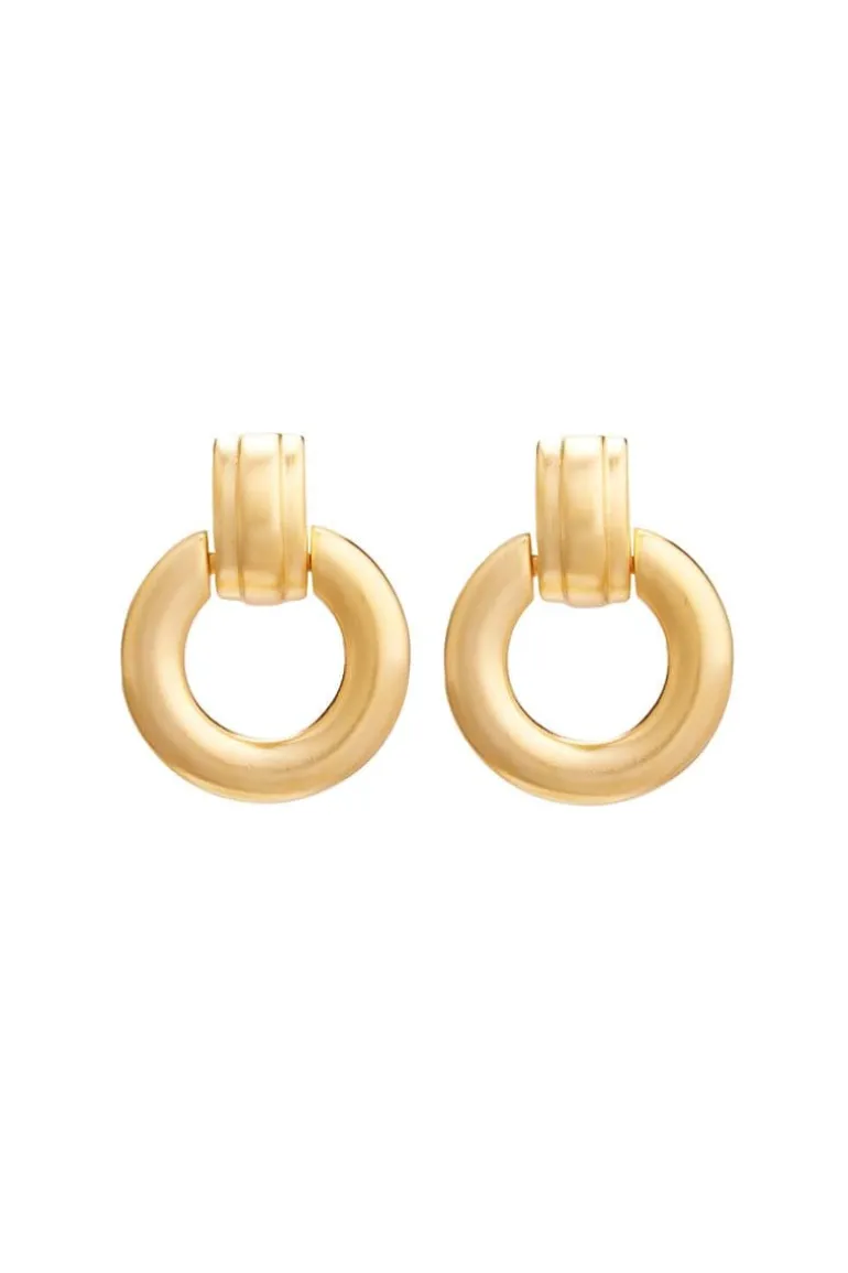 Earrings<CULT MIA PLATED DROP HOOP EARRINGS Gold