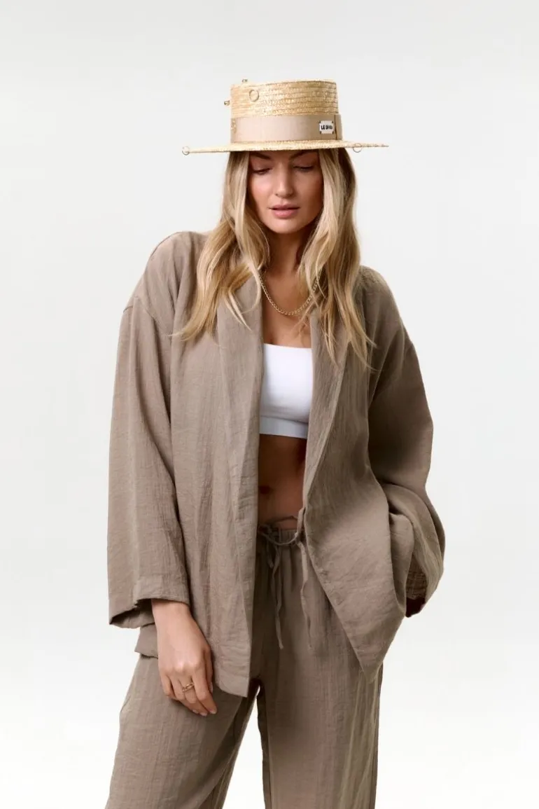 Hats<CULT MIA GOLD STRAW CANOTIER WITH 24K GOLD-PLATED ACCESSORIES Beige