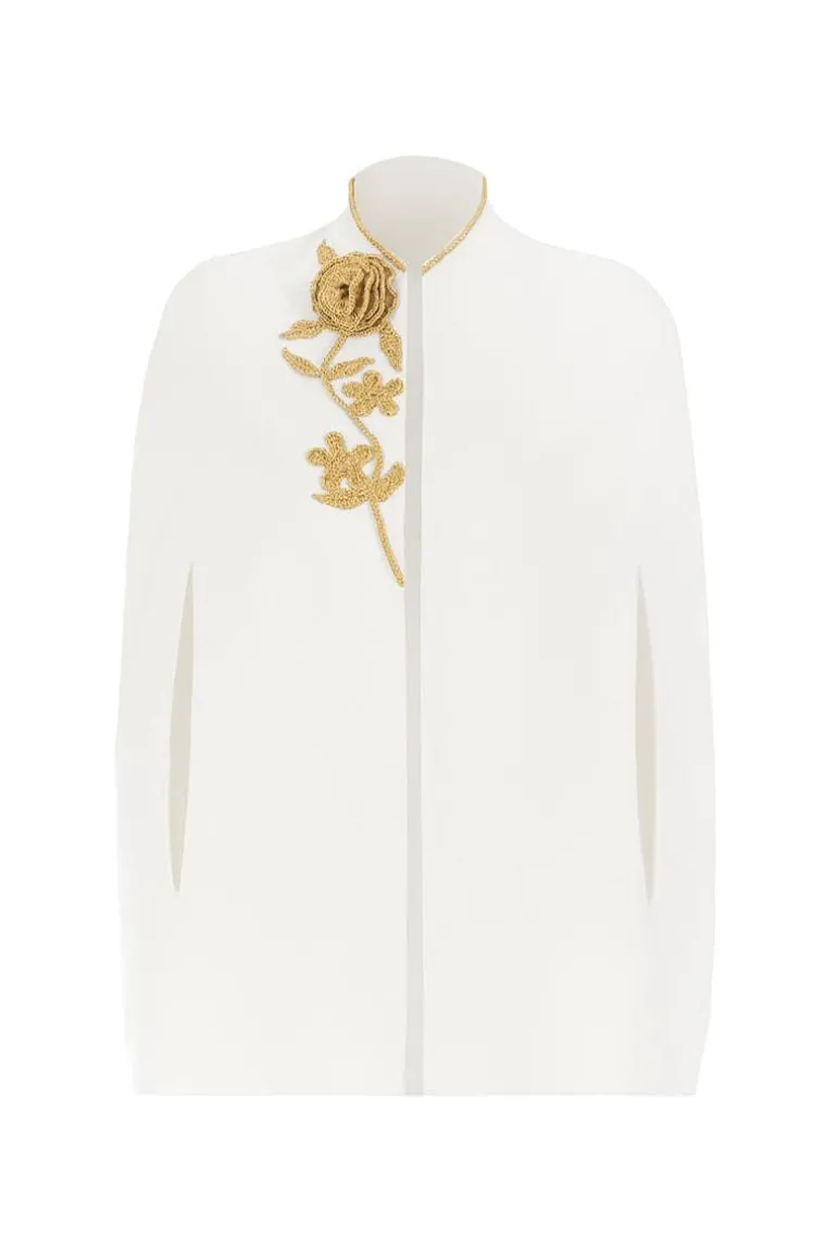 Jackets<CULT MIA GOLD THREAD EMBROIDERED CAPE White/Gold