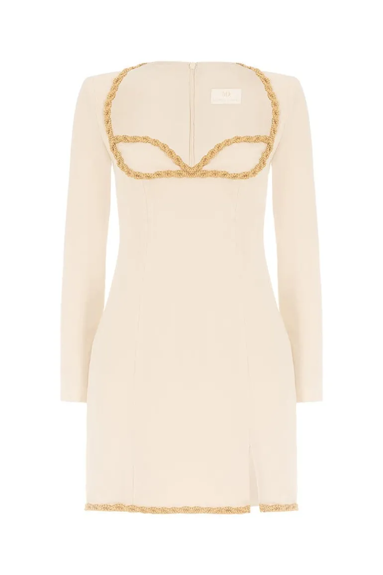 Dresses | Mini Dresses<CULT MIA GOLD THREAD-EMBROIDERED CREPE MINI DRESS Cream