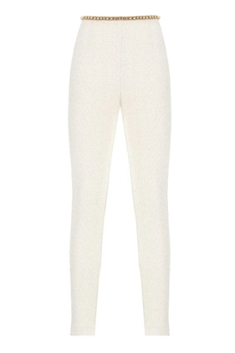 Pants<CULT MIA GOLD THREAD-EMBROIDERED TWEED PANTS White/Gold