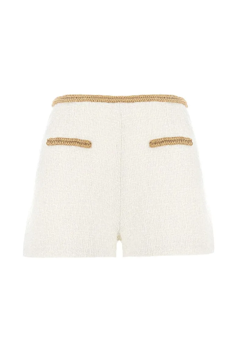 Pants<CULT MIA GOLD THREAD-EMBROIDERED TWEED SHORTS White/Gold