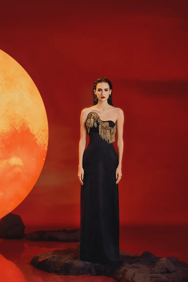 Dresses | Gowns<CULT MIA GOLDEN CHESTLINE STRAIGHT GOWN Black