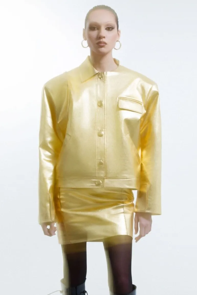Jackets<CULT MIA FAUX LEATHER JACKET Golden