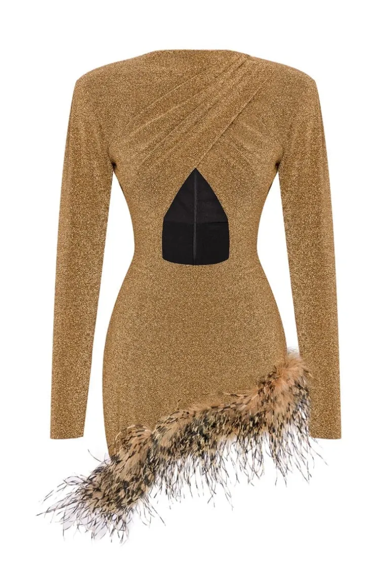 Dresses | Mini Dresses<CULT MIA EN METALLIC FEATHER-TRIMMED MINI DRESS Gold