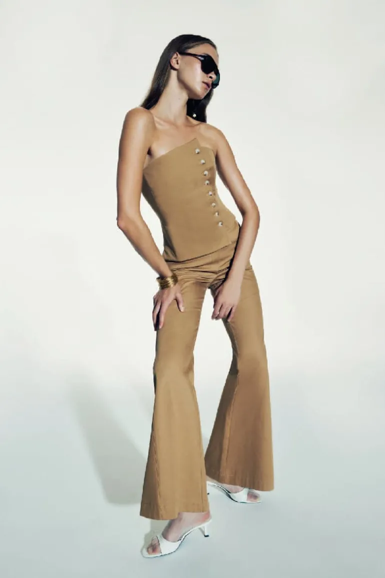 Outfit Sets<CULT MIA ODYLE BUSTIER AND AVRELL PANTS COTTON SET Golden Straw