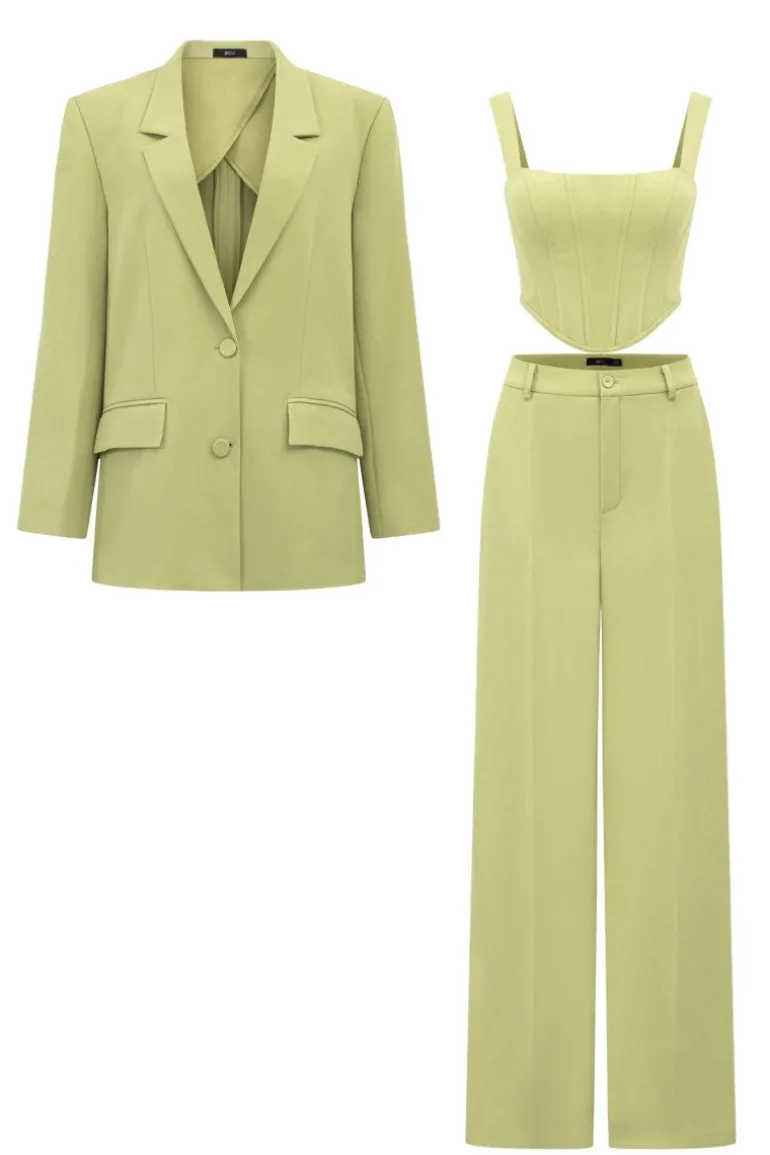 Outfit Sets<CULT MIA GRAINNE GREEN TUYTSI STRAIGHT THREE PIECE SET Lime Green
