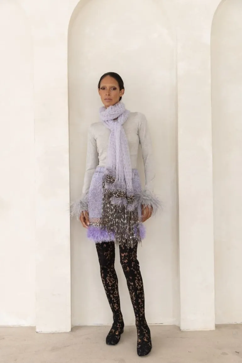 Scarves<CULT MIA CASHMERE HANDMADE KNITTED SHAWL Gray
