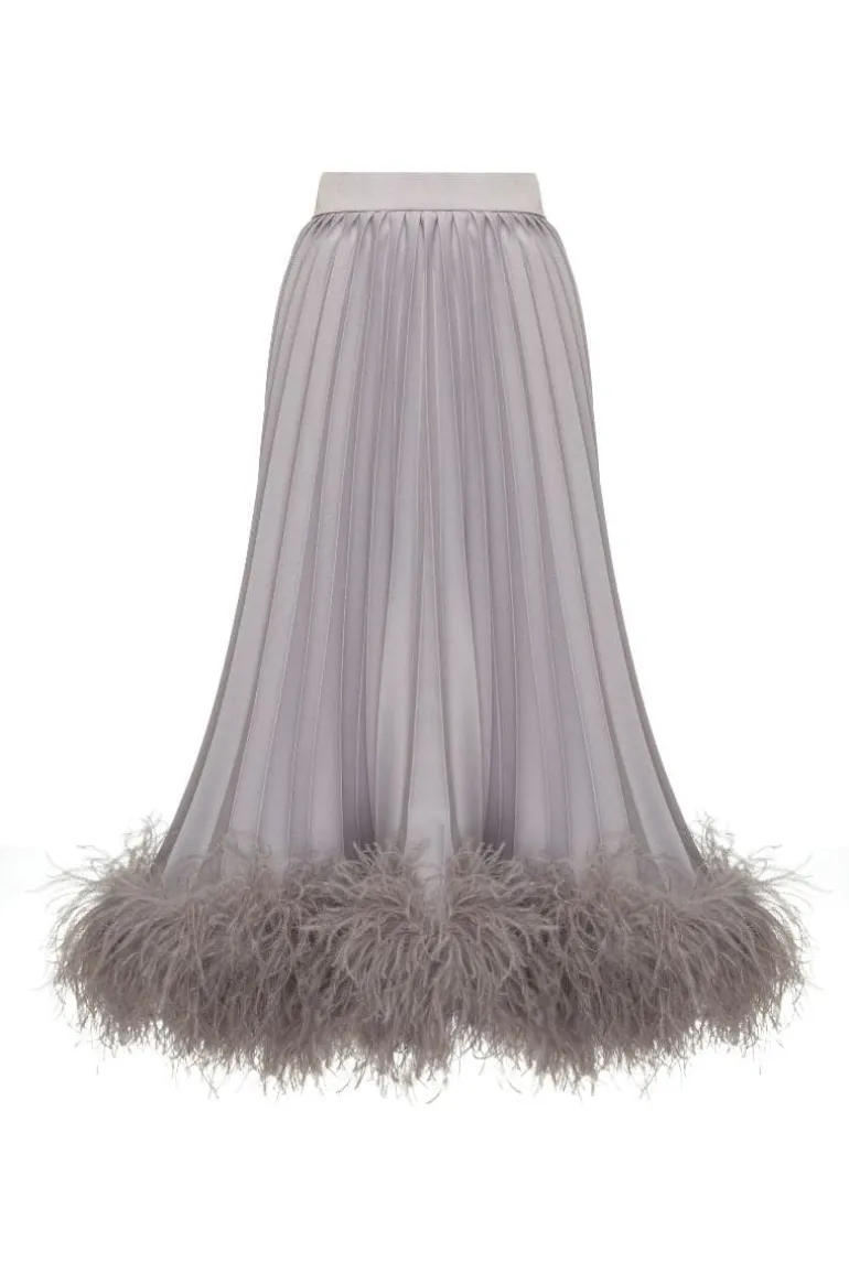 Skirts<CULT MIA GRAY COTTON FEATHER-TRIMMED MAXI SKIRT