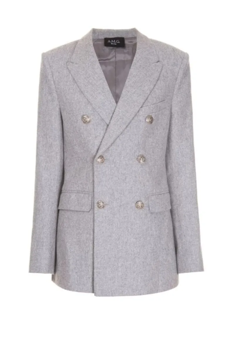 Blazers<CULT MIA DOUBLE-BREASTED WOOL JACKET Gray