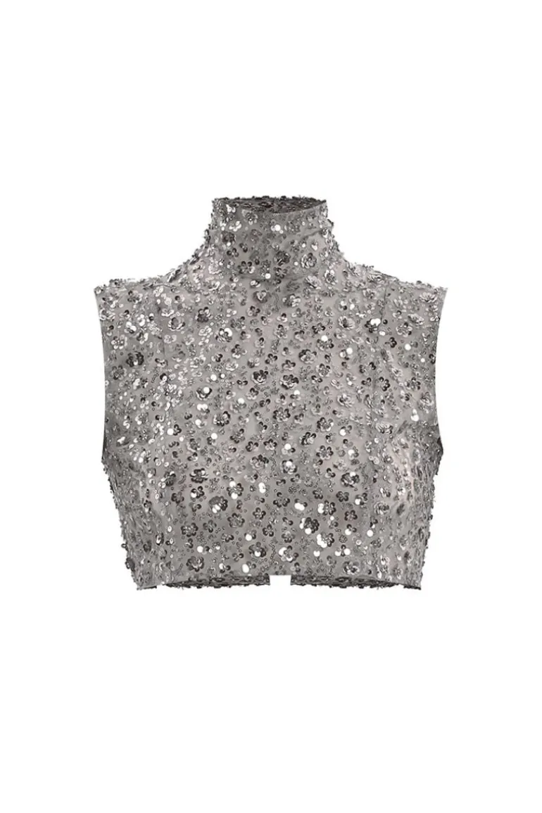 Tops<CULT MIA FLOWER EMBROIDERED TOP Gray