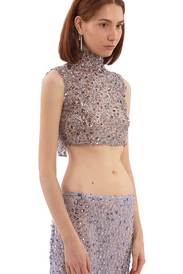 Tops<CULT MIA FLOWER EMBROIDERED TOP Gray
