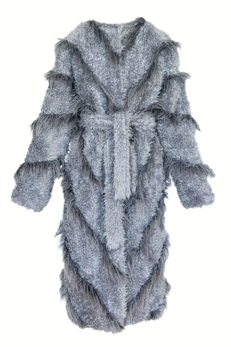 Coats<CULT MIA LLAMA LONG FAUX FUR COAT Gray