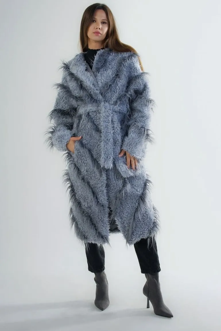 Coats<CULT MIA LLAMA LONG FAUX FUR COAT Gray