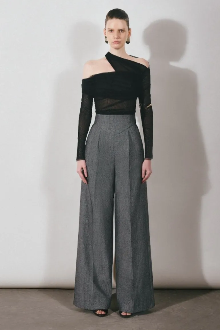 Pants<CULT MIA PLEATED HIGH-RISE PANTS Gray