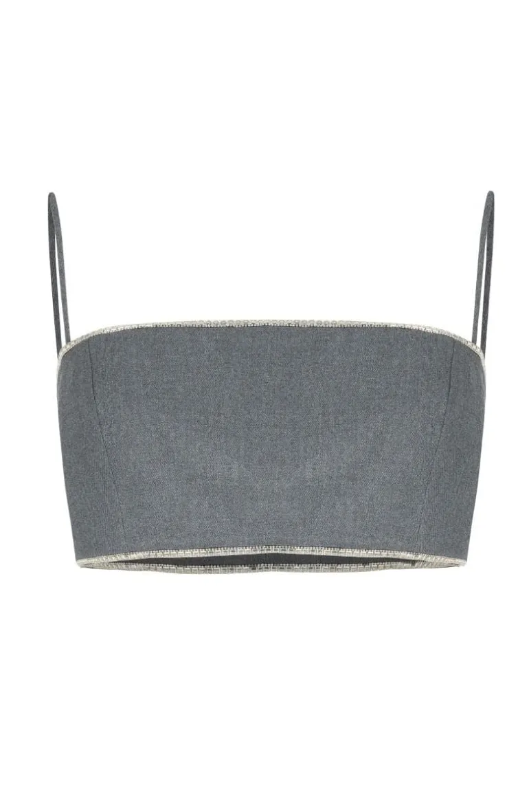 Tops<CULT MIA RHINESTONE CROPPED TOP Gray