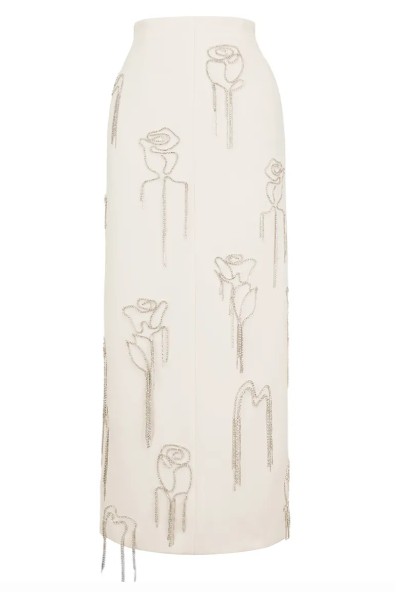 Skirts<CULT MIA GRAYSON SHEATH FLORAL MIDI SKIRT Cream