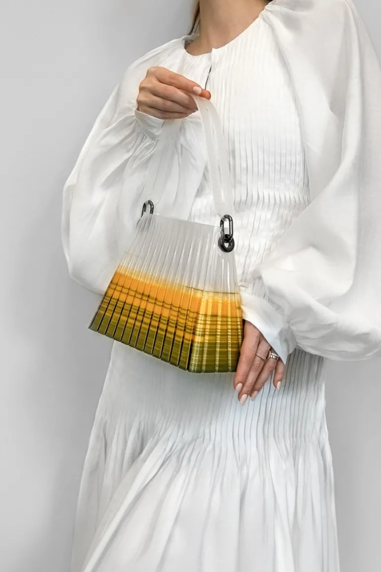 Top Handle Bags<CULT MIA GREEN AND YELLOW PLEATED OMBRE HANDBAG Blends of Green & Yellow