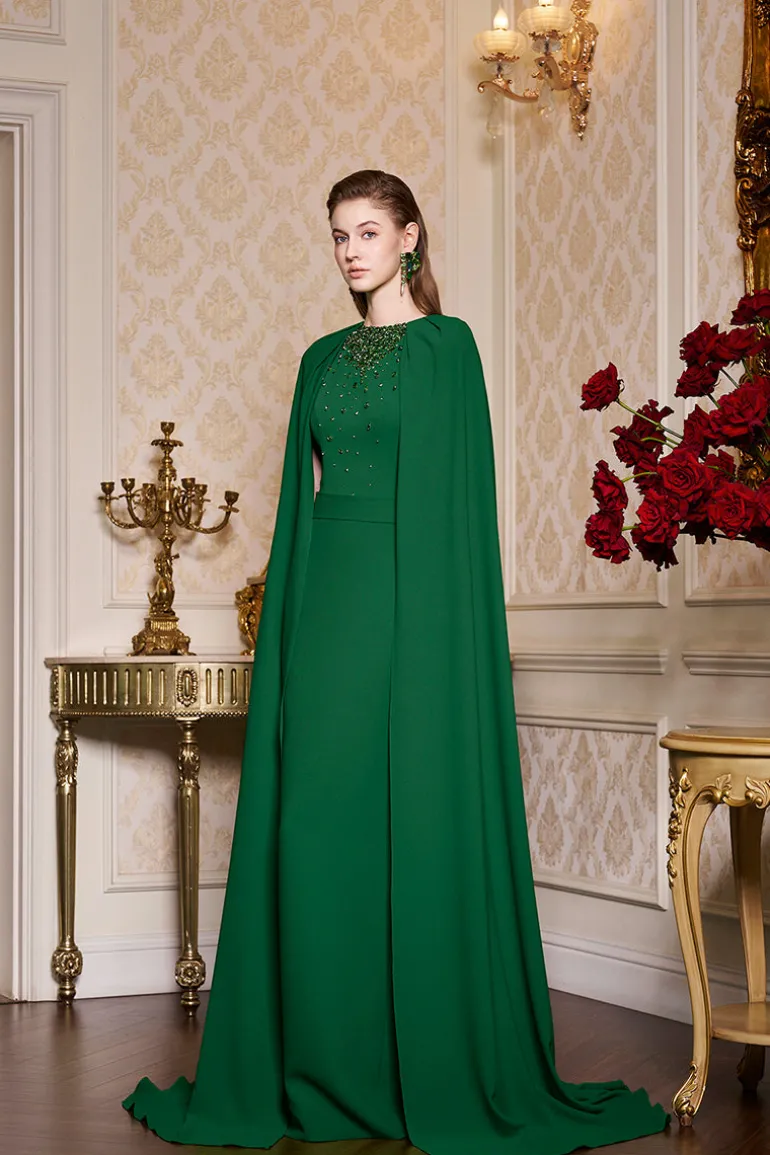 Dresses | Gowns<CULT MIA COLLAR PLEATED CAPE DRESS Green