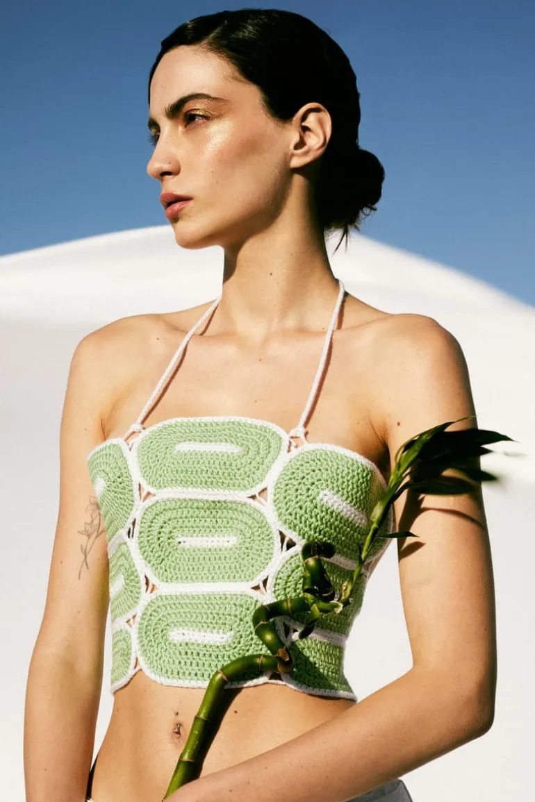 Tops<CULT MIA CROCHET TIE STRAP TOP Green