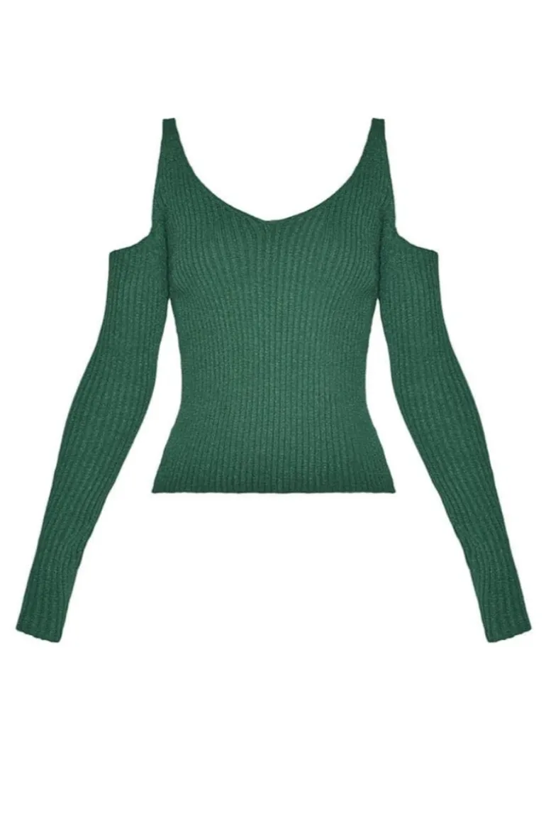 Tops<CULT MIA CUT-OUT KNITTED TOP Green