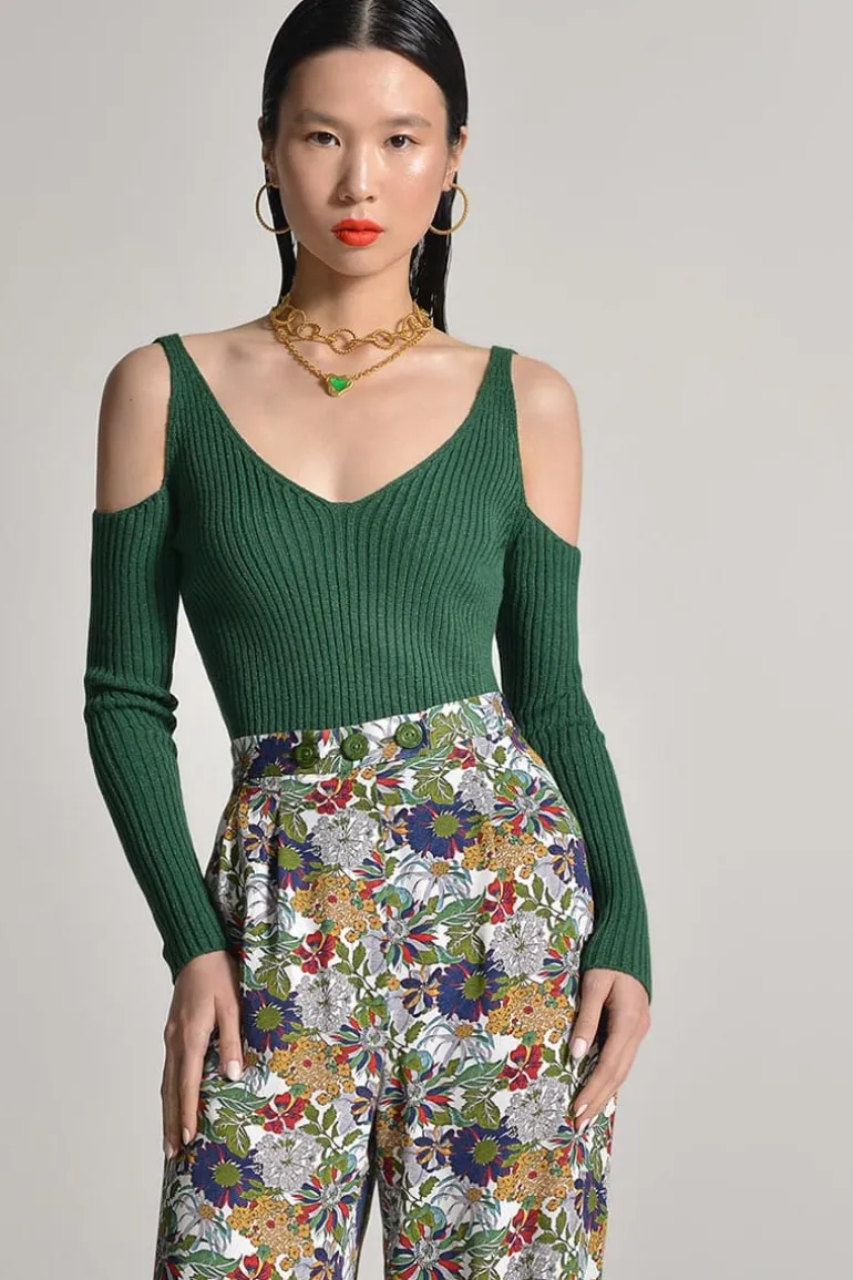 Tops<CULT MIA CUT-OUT KNITTED TOP Green