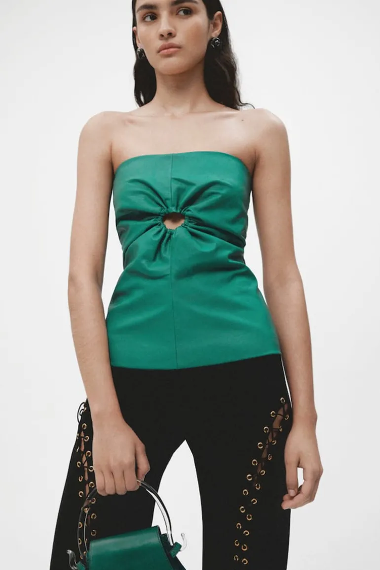 Tops<CULT MIA FAUX LEATHER GATHERED TOP Green