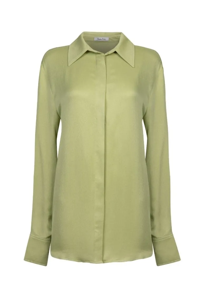 Tops<CULT MIA GREEN JERRY TEXTURED SATIN SHIRT