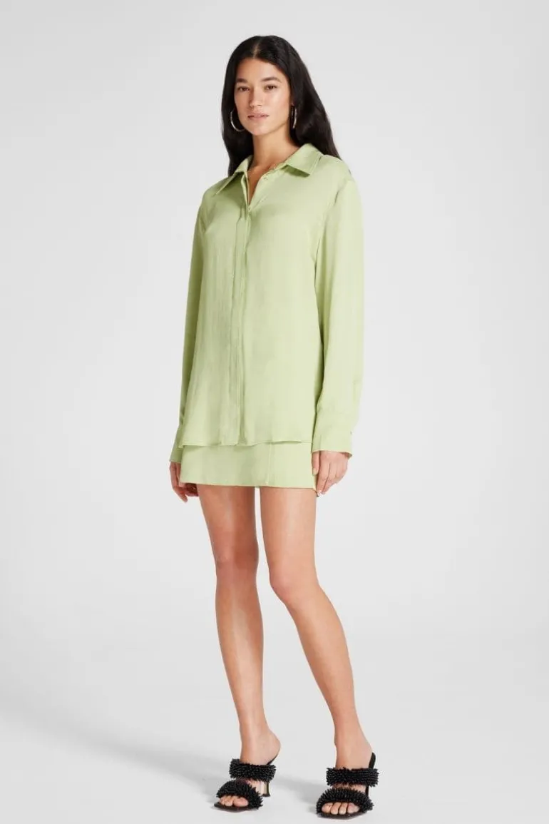 Tops<CULT MIA GREEN JERRY TEXTURED SATIN SHIRT