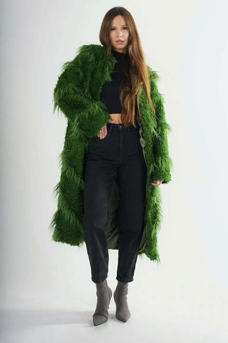 Coats<CULT MIA LLAMA LONG FAUX FUR COAT Green