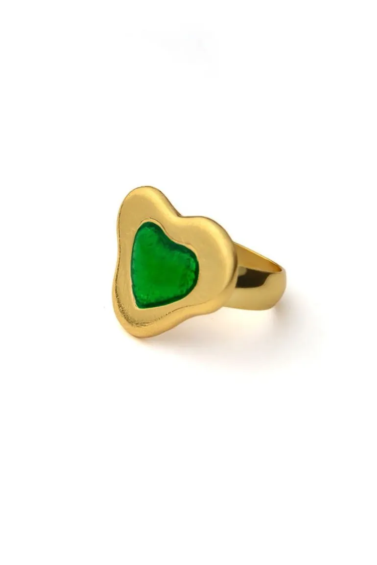 Rings<CULT MIA GREEN LOVE RING Gold Plated