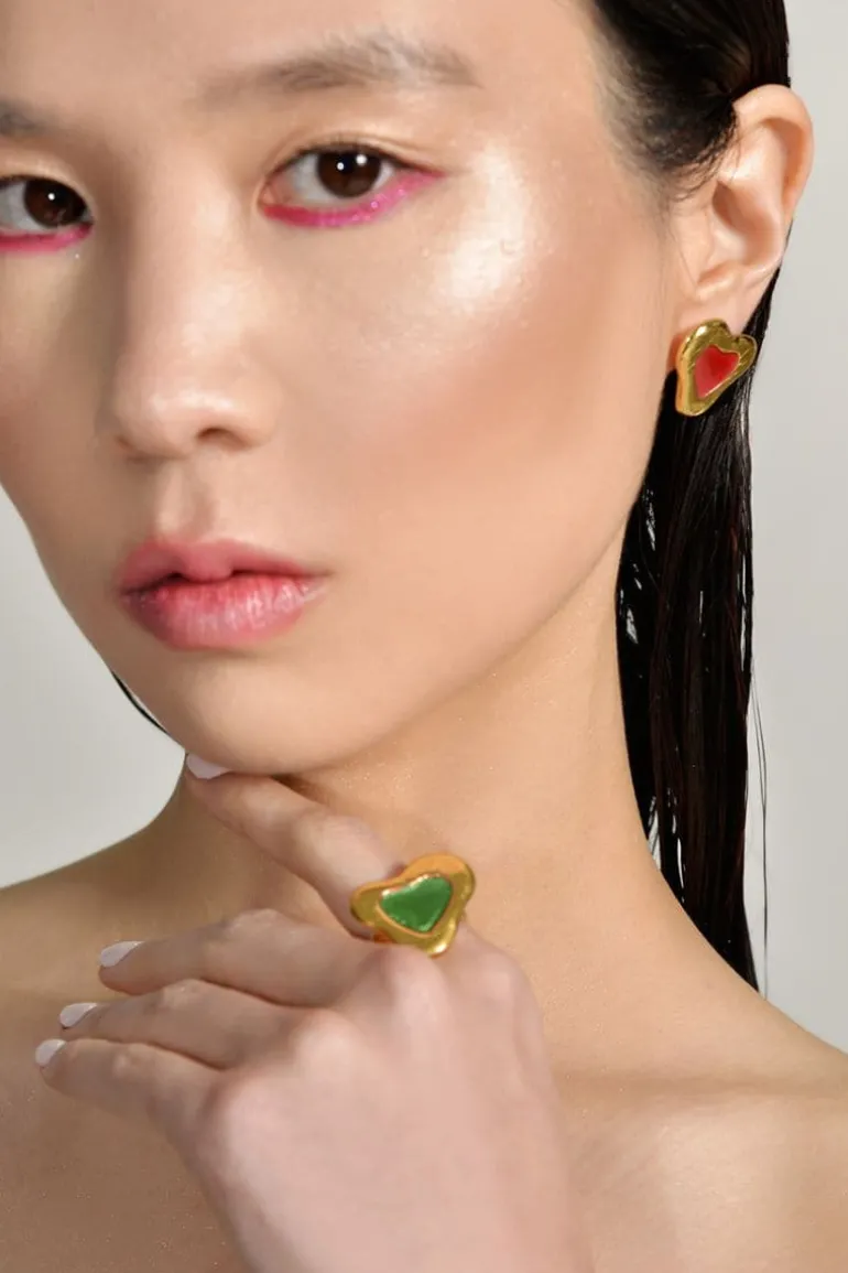 Rings<CULT MIA GREEN LOVE RING Gold Plated