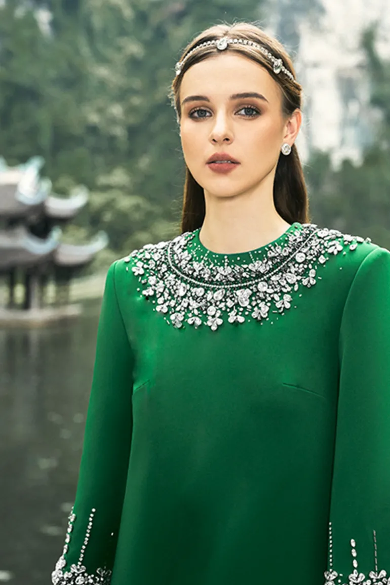 Dresses | Gowns<CULT MIA MIDDLE SLEEVE STONE EMBELLISHED GOWN Green