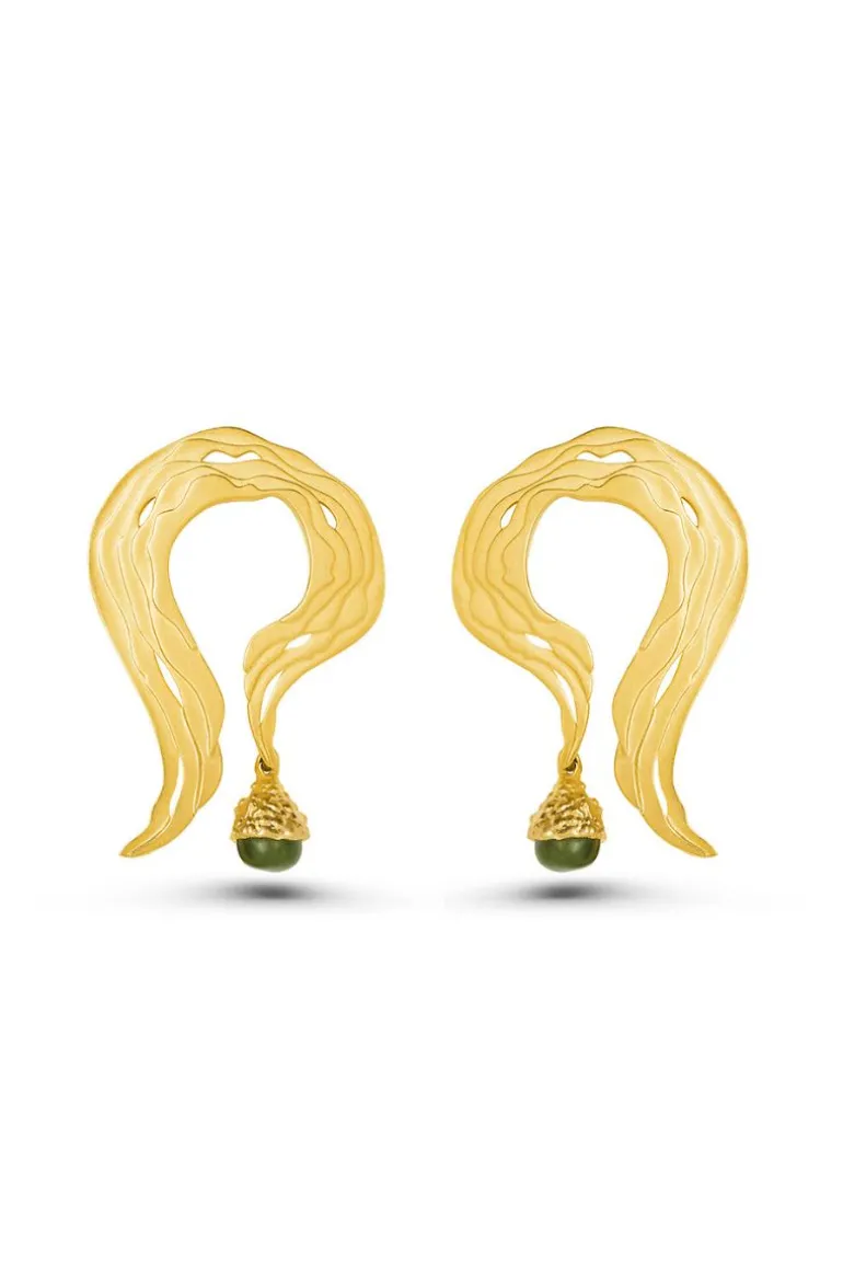 Earrings<CULT MIA GREEN MOONDROP EARRINGS Gold & Green