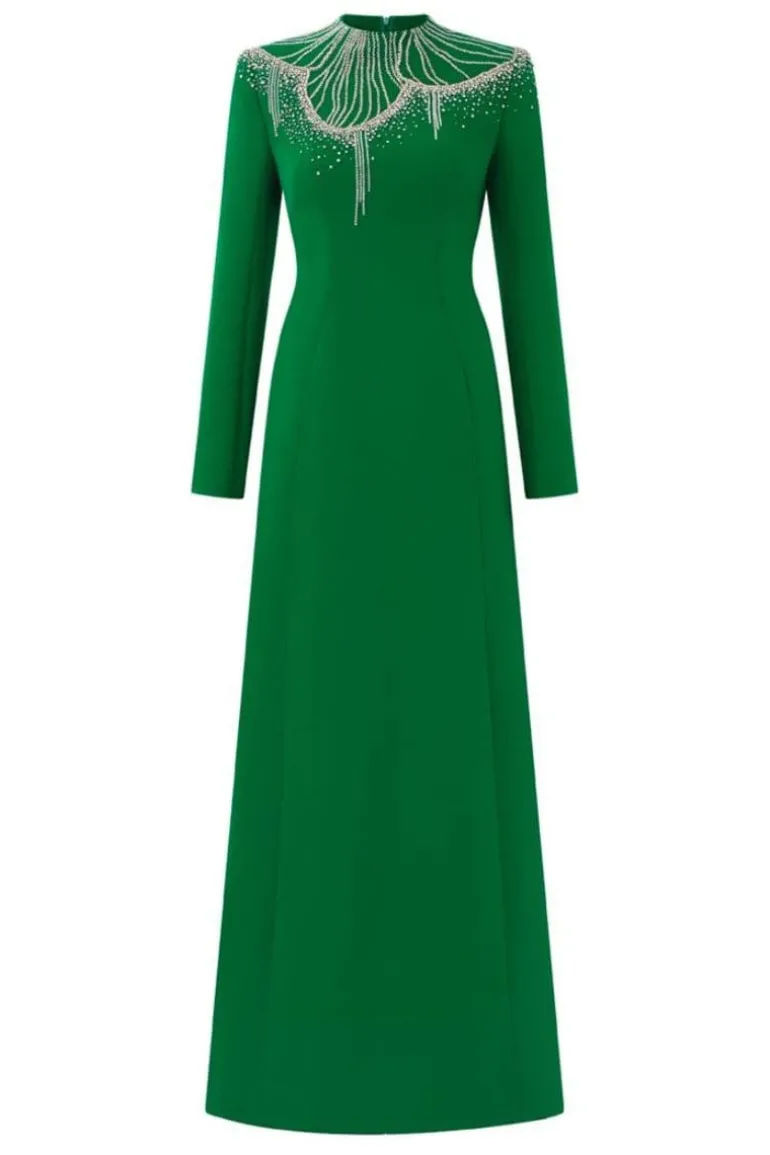 Dresses<CULT MIA ROUND CRYSTAL EMBELLISHED GOWN Green