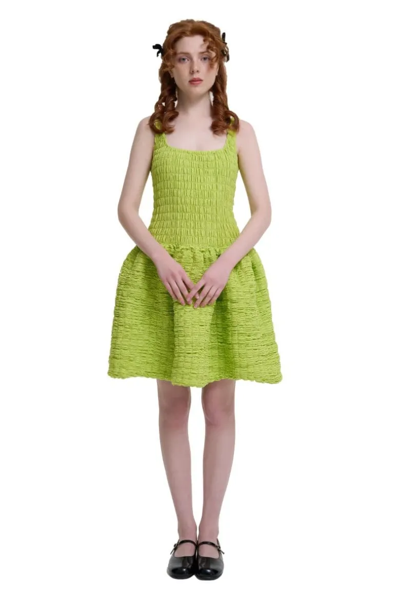 Dresses | Mini Dresses<CULT MIA GREEN SLEEVELESS SHIRRED STRUCTURED MINI DRESS Lime