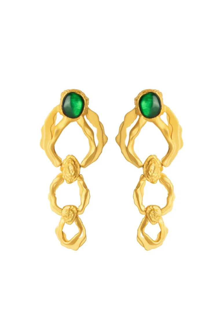 Earrings<CULT MIA GREEN WATERWALL EARRINGS Gold & Green