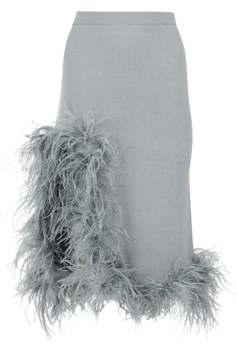 Skirts<CULT MIA GREY CASHMERE KNIT SKIRT WITH FEATHERS Light Grey