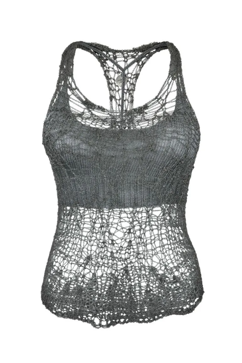Tops<CULT MIA CHAIN SPIDERWEB RACERBACK TOP WITH BRALETTE Gunmetal